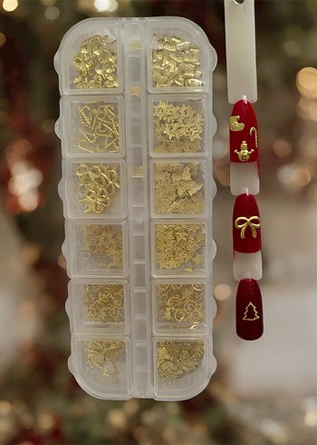 120 adet noel temalı gold Tırnak charmları YAPIŞTIRICI HEDİYELİ - Görsel 5