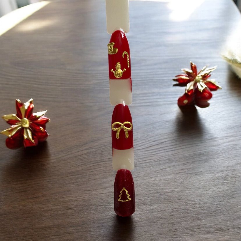 120 adet noel temalı gold Tırnak charmları YAPIŞTIRICI HEDİYELİ - Görsel 3