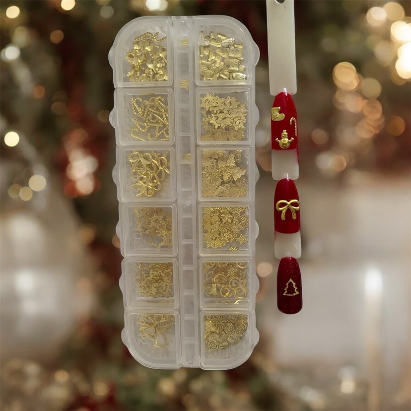 120 adet noel temalı gold Tırnak charmları YAPIŞTIRICI HEDİYELİ - Görsel 5