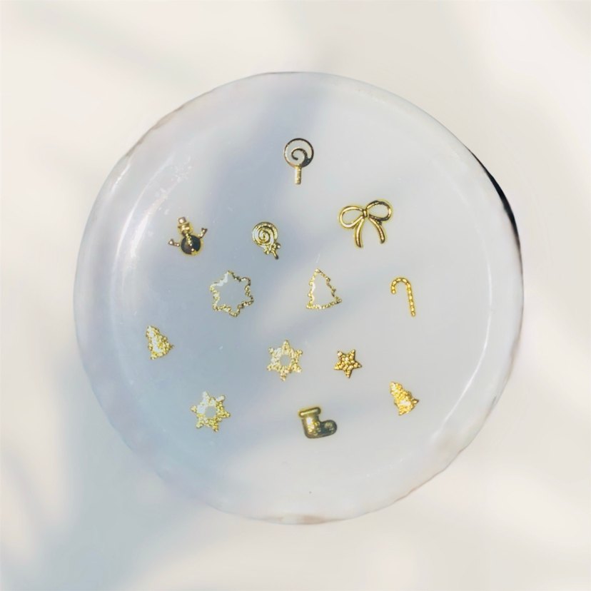 120 adet noel temalı gold Tırnak charmları YAPIŞTIRICI HEDİYELİ - Görsel 2