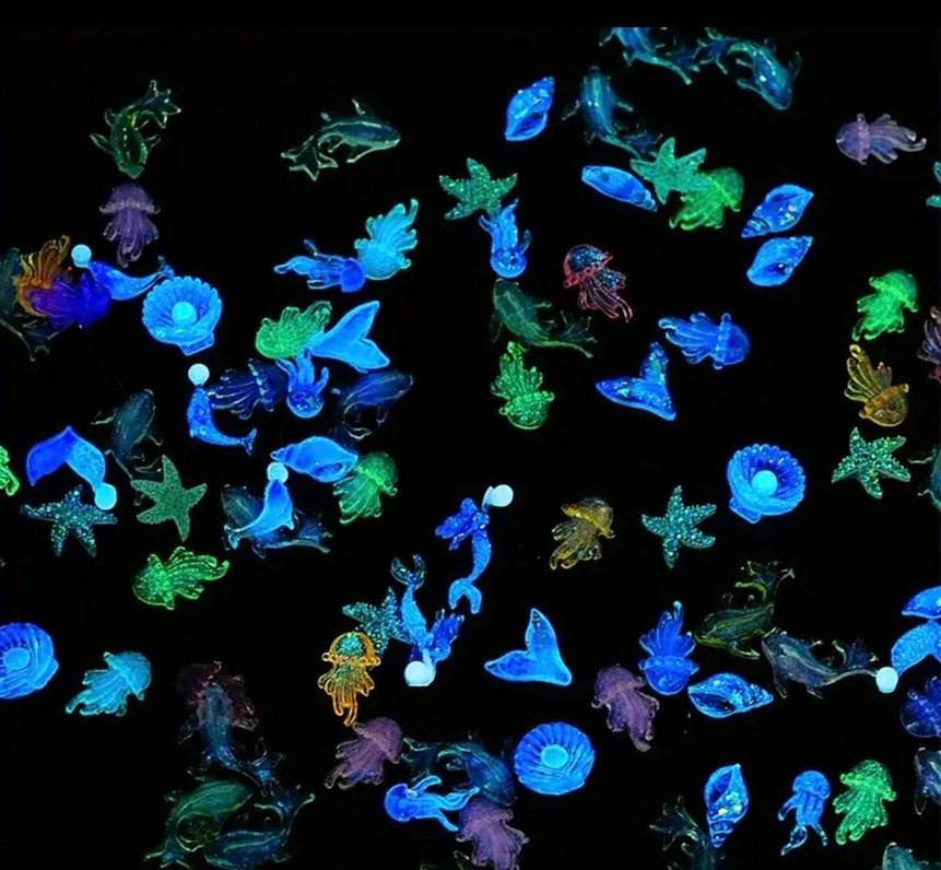 50 adet karanlıkta parlayan neon Deniz Temalı Tırnak charmları - Görsel 2