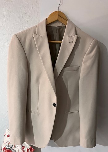 Bej Erkek Ceket Notch Yaka Düğmeli - Görsel 2