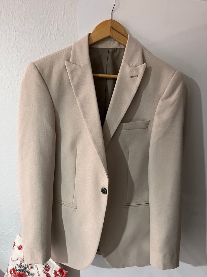 Bej Erkek Ceket Notch Yaka Düğmeli - Görsel 2