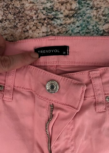 Pembe Bağcıklı Pamuklu Uzun Kadın Kot Pantolon - Görsel 2