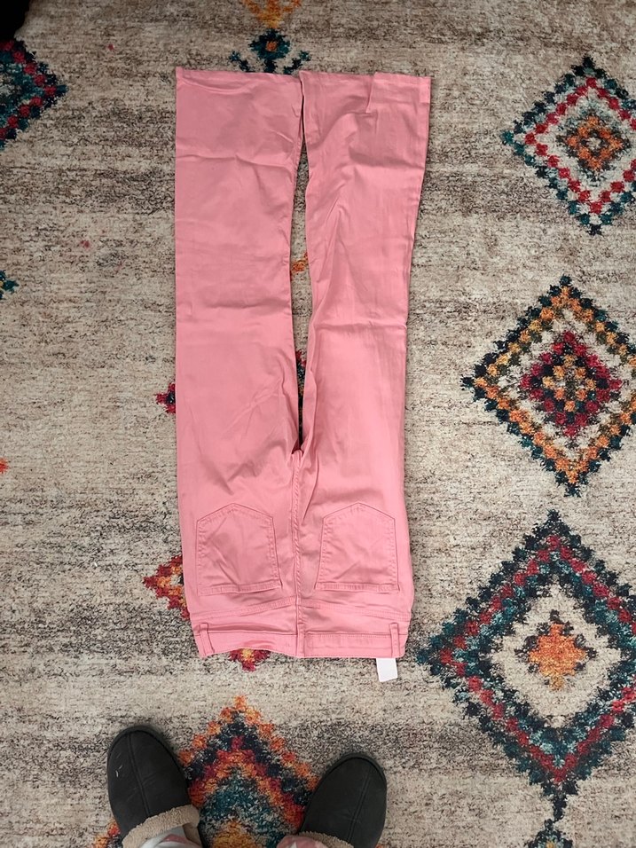 Pembe Bağcıklı Pamuklu Uzun Kadın Kot Pantolon - Görsel 3