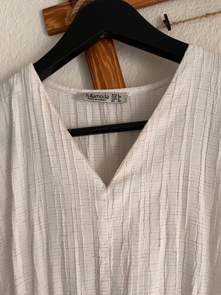 Bohem V Yaka Uzun Keten Elbise - Görsel 2