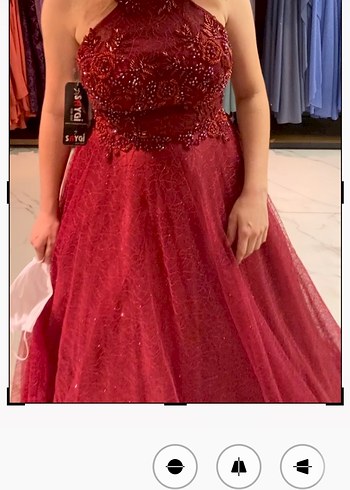 Bordo Straplez Transparan nişan elbisesi - Görsel 4