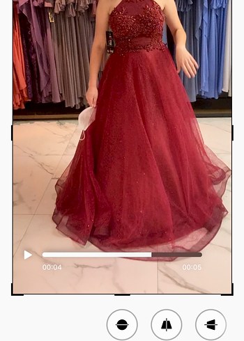 Bordo Straplez Transparan nişan elbisesi - Görsel 3