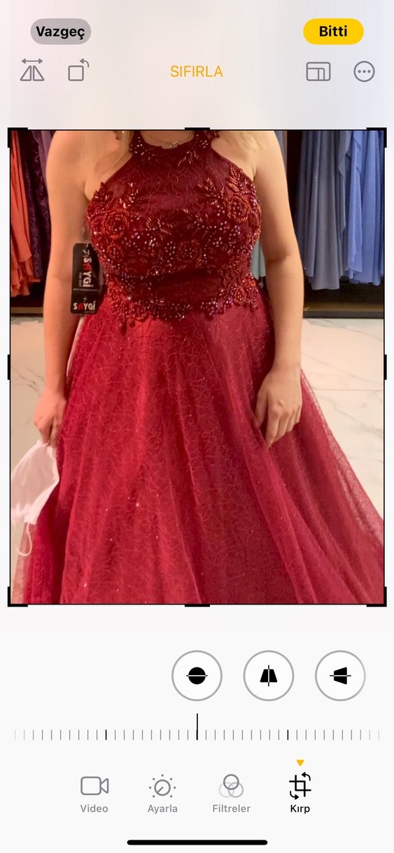 Bordo Straplez Transparan nişan elbisesi - Görsel 4