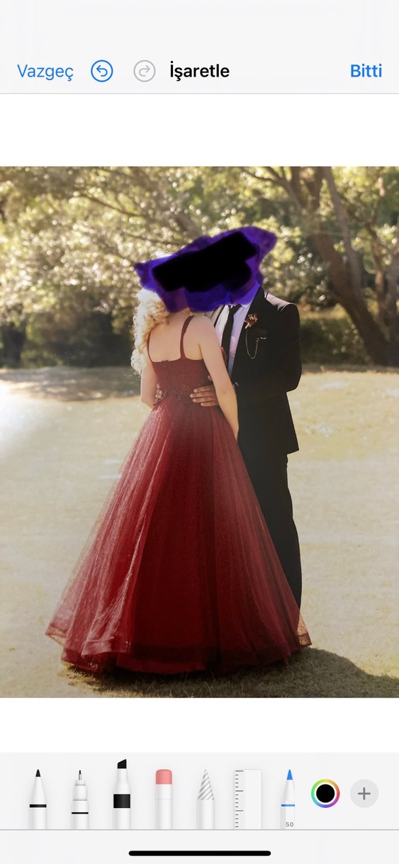 Bordo Straplez Transparan nişan elbisesi - Görsel 2