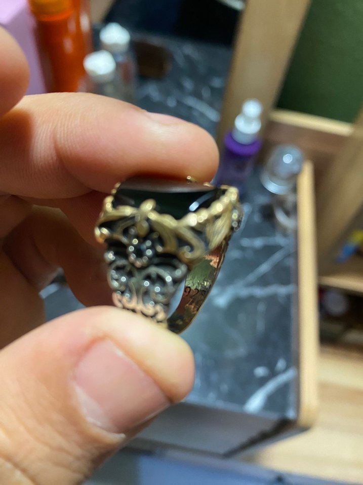 Gotik Tarzda Altın Renk Erkek 925 ayar gümüş Yüzük - Görsel 5