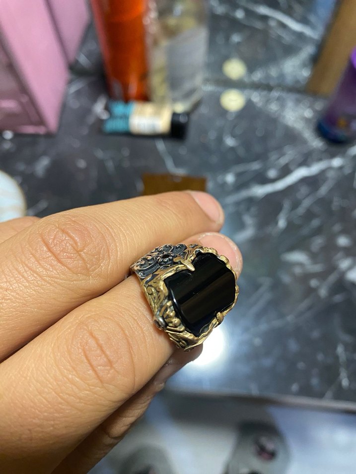 Gotik Tarzda Altın Renk Erkek 925 ayar gümüş Yüzük - Görsel 4