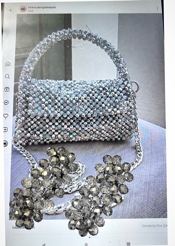 Gri Kristal Taş Boncuk İşlemeli Kadın Çanta - Görsel 3
