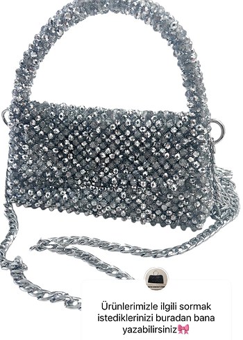Gri Kristal Taş Boncuk İşlemeli Kadın Çanta - Görsel 2