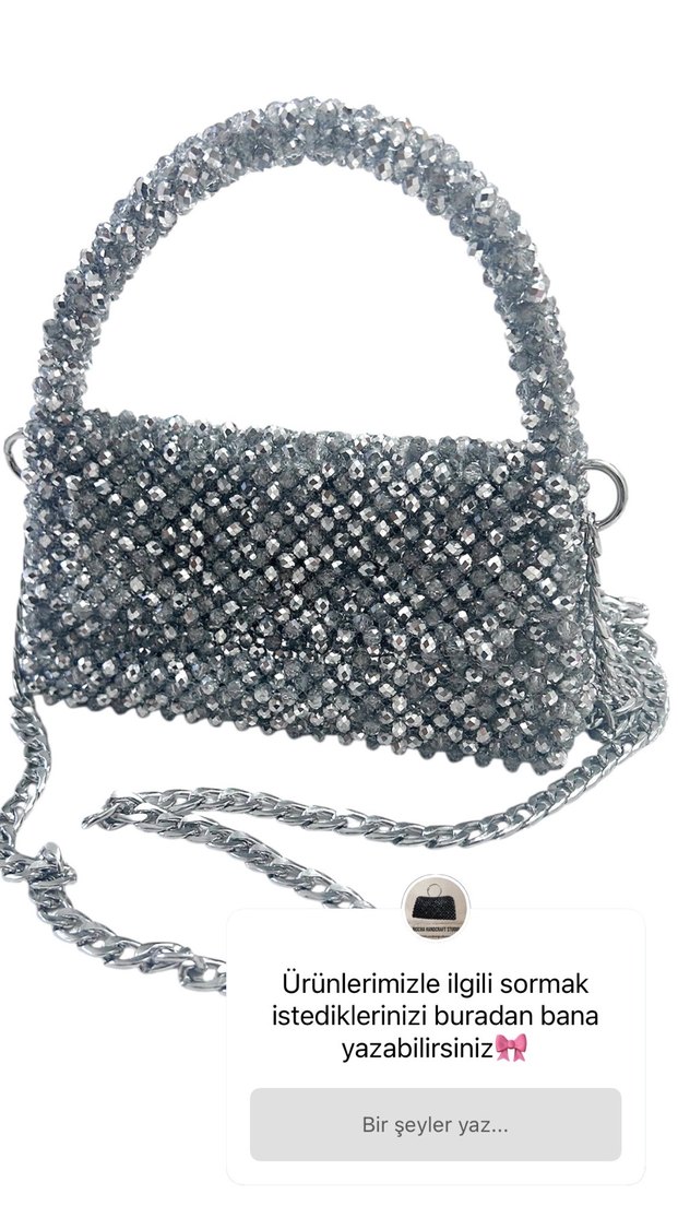 Gri Kristal Taş Boncuk İşlemeli Kadın Çanta - Görsel 2