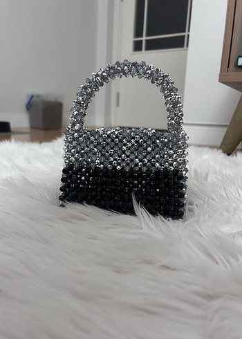 Boncuk İşlemeli Siyah Gri Kadın El Çantası - Görsel 4