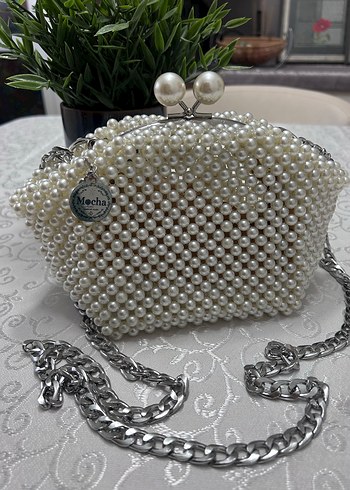 İnci İşlemeli Beyaz Kadın Çanta - Görsel 2