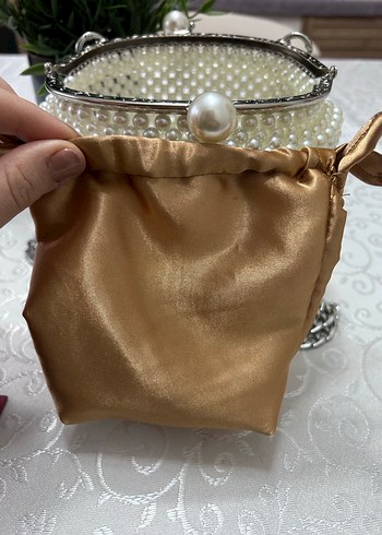 İnci İşlemeli Beyaz Kadın Çanta - Görsel 5