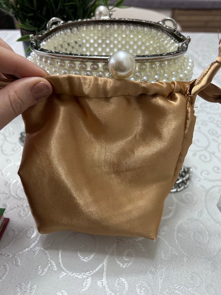 İnci İşlemeli Beyaz Kadın Çanta - Görsel 5