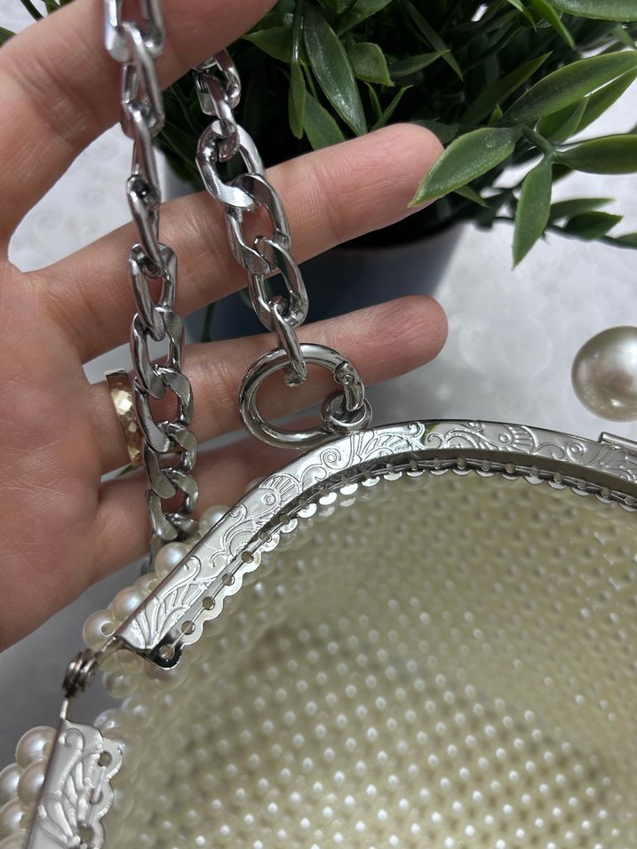 İnci İşlemeli Beyaz Kadın Çanta - Görsel 4