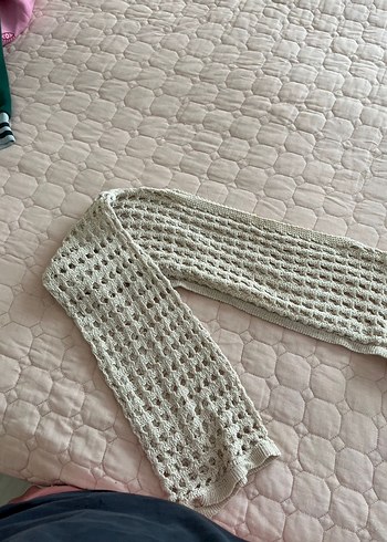 Gri Örgü Bohem Kadın crop üst - Görsel 2