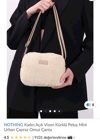 Kadın Açık Vizon Kürklü Peluş Mini Omuz Çantası - Görsel 6