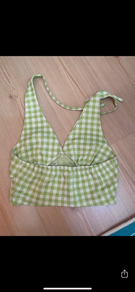 Yeşil Kareli V Yakalı Crop Top - Görsel 2