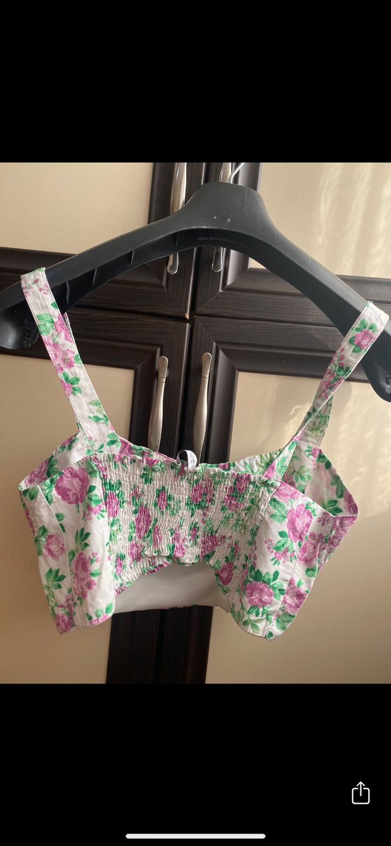 Pembe Çiçek Desenli Kısa Büstiyer - Görsel 2