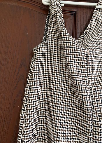 Drapeli Askılı Midi Kareli Elbise - Görsel 2