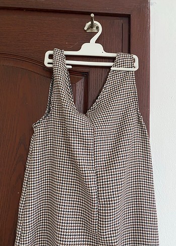 Drapeli Askılı Midi Kareli Elbise - Görsel 4