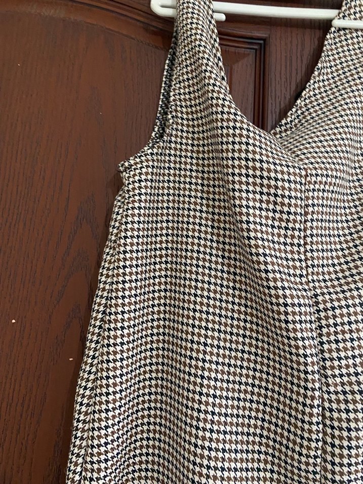 Drapeli Askılı Midi Kareli Elbise - Görsel 2