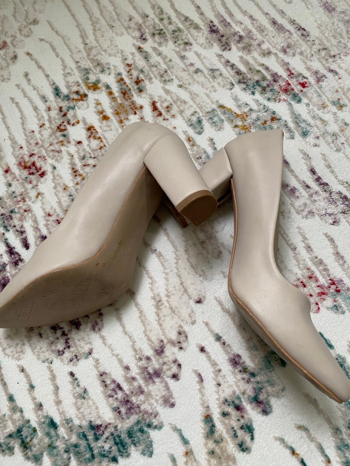 Bej Kadın Kalın Topuklu Stiletto - Görsel 3