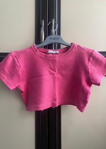 Pembe Mini Crop Tişört, Kısa Kollu, Baskılı - Görsel 2