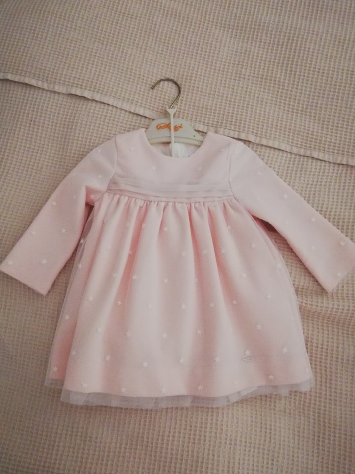 Pembe Nakışlı Kız Çocuk Uzun Kollu Elbise - Görsel 2