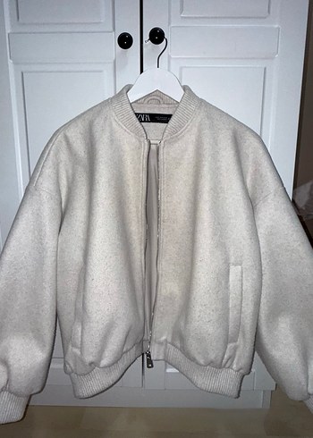 Kadın Oversize Yumuşak Ekru Bomber Ceket - Görsel 4