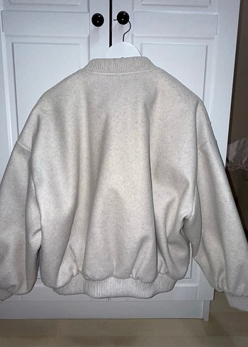 Kadın Oversize Yumuşak Ekru Bomber Ceket - Görsel 5