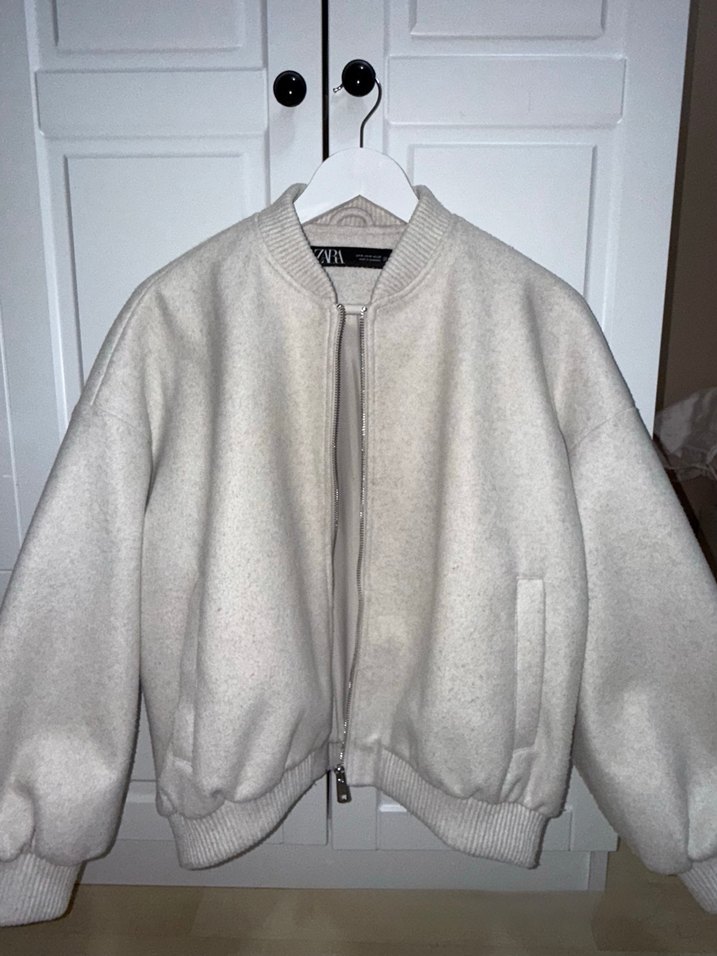 Kadın Oversize Yumuşak Ekru Bomber Ceket - Görsel 4