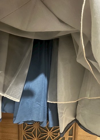 Uzun Kollu lacivert  İşlemeli Kadın Abiye Elbise - Görsel 4