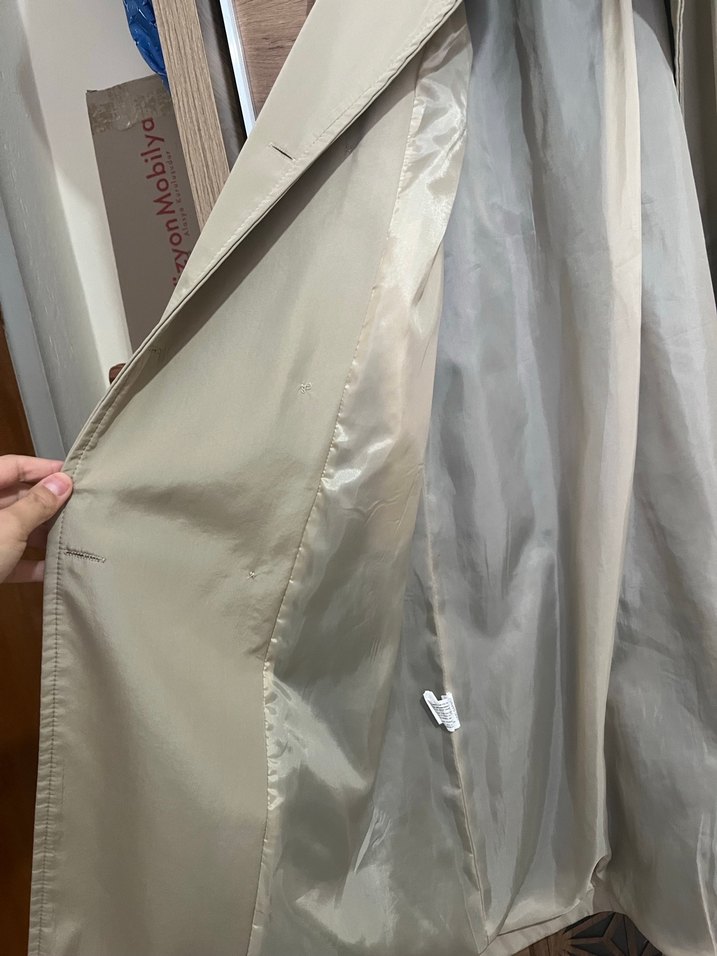 Bej Uzun Kadın Trençkot - Görsel 4