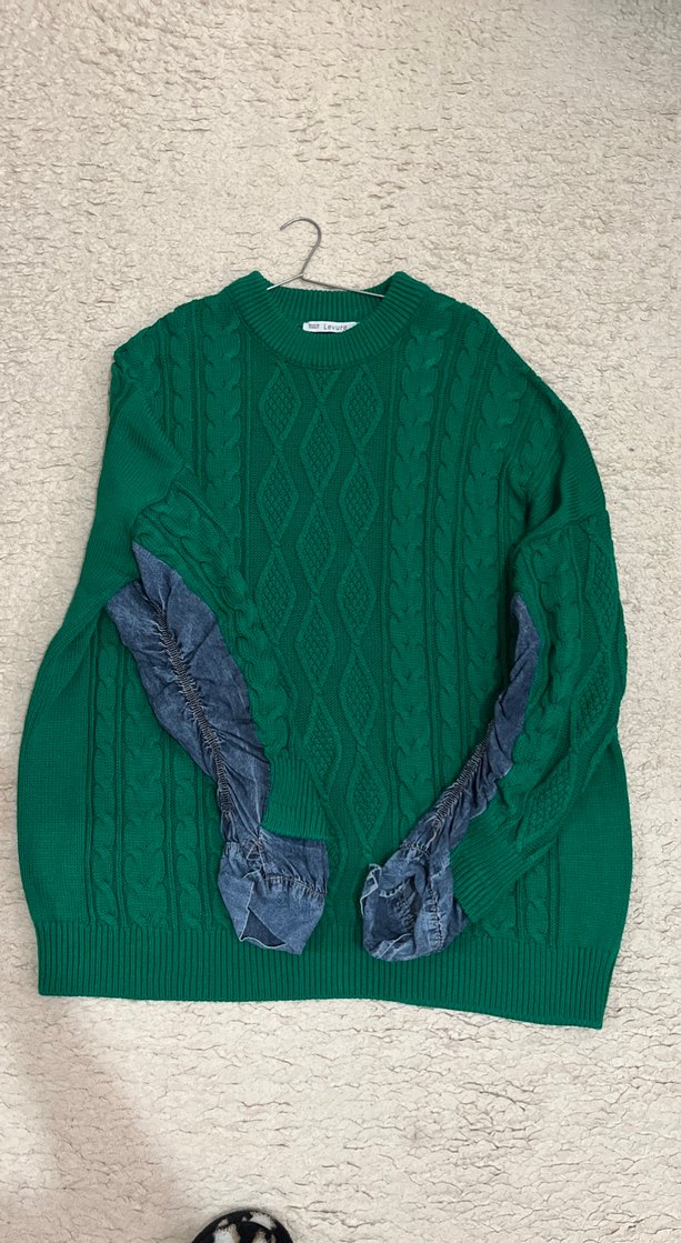 Kadın Yeşil Örgü Salaş Kazak - Görsel 2