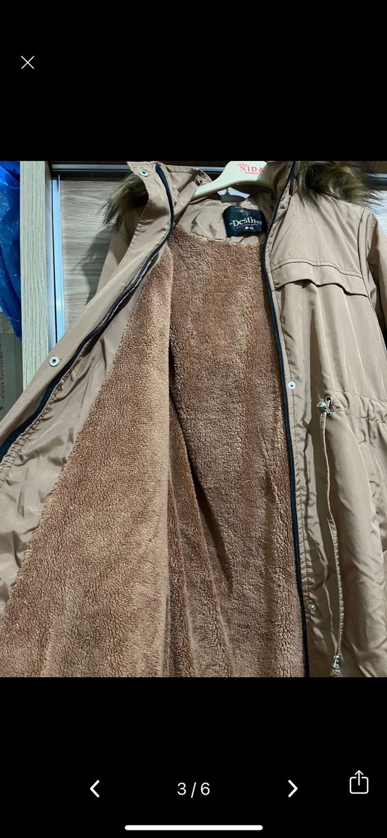 Kadın Bej Uzun Kürklü Sokak Stili Mont - Görsel 2