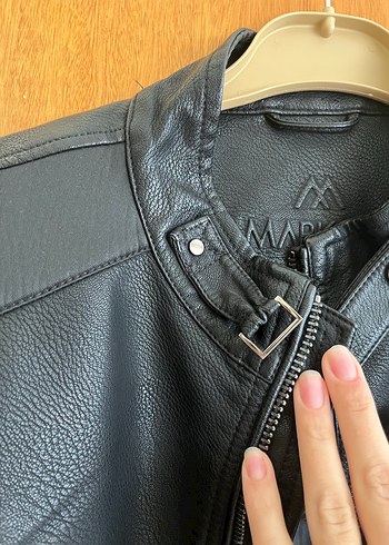 Siyah Deri Biker Mont, Fermuarlı, Normal Boy - Görsel 2