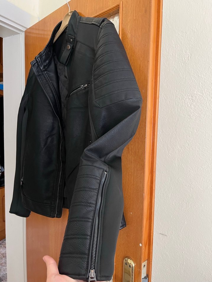 Siyah Deri Biker Mont, Fermuarlı, Normal Boy - Görsel 4