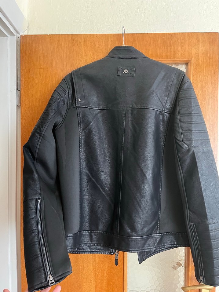 Siyah Deri Biker Mont, Fermuarlı, Normal Boy - Görsel 5