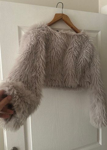 Gri Kadın Uzun Kollu Suni Kürk Bluz - Görsel 2