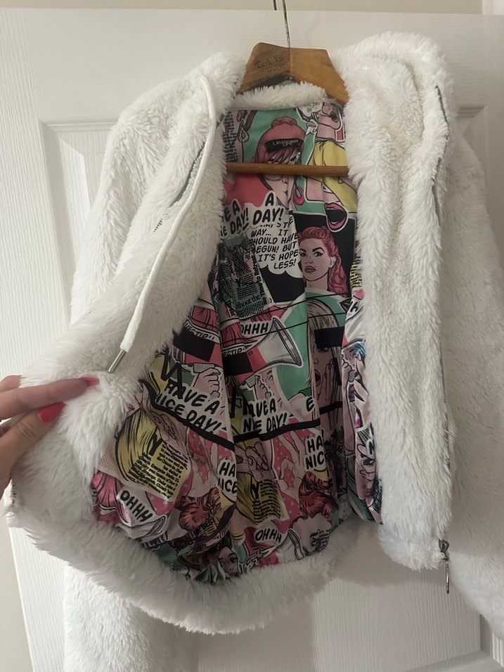 Beyaz Peluş Detaylı Midi Kadın Ceket - Görsel 3