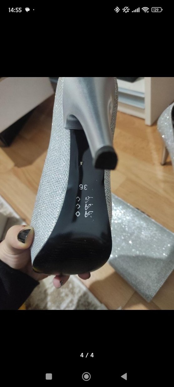 Gri Parıltılı Yüksek Topuklu Abiye Ayakkabı ve Abiye Çanta - Görsel 3