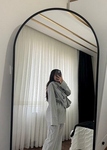 Gri Midi Keten Kadın Takım - Görsel 3