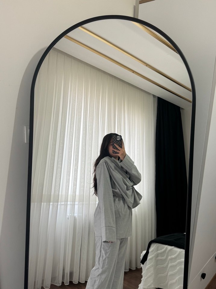 Gri Midi Keten Kadın Takım - Görsel 3