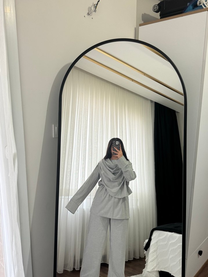 Gri Midi Keten Kadın Takım - Görsel 2